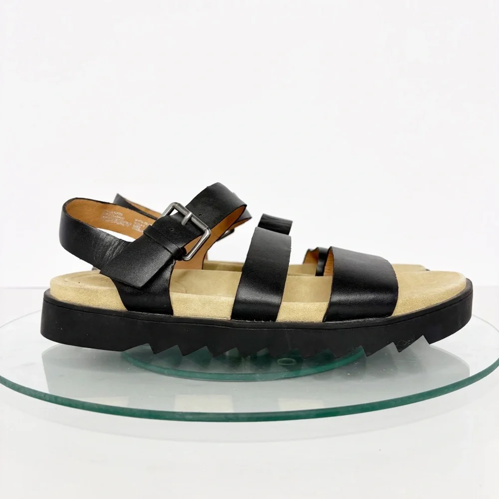 MADEWELL The Addie Leather Ankle Strap Sandals Lug Sole Black Size 9 - Picture 2 of 10